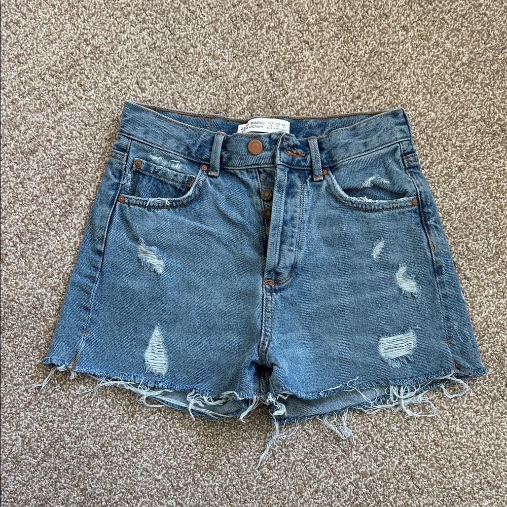 Zara Blue Distressed Jean Shorts